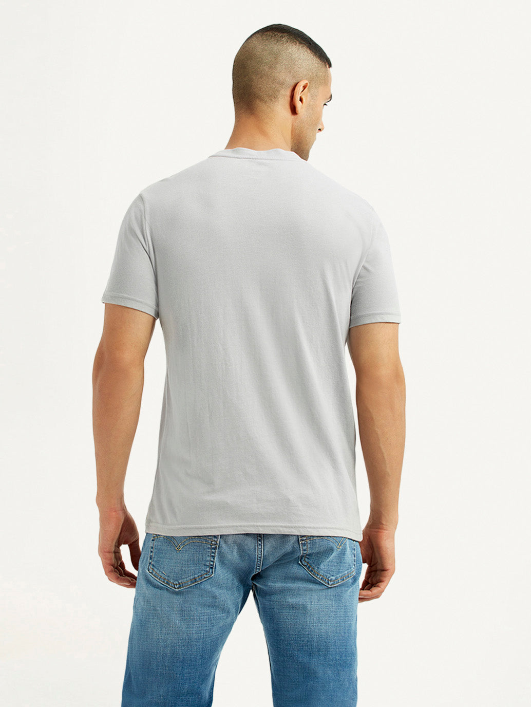 Men's Solid Light Grey Crew Neck T-shirt - Back View