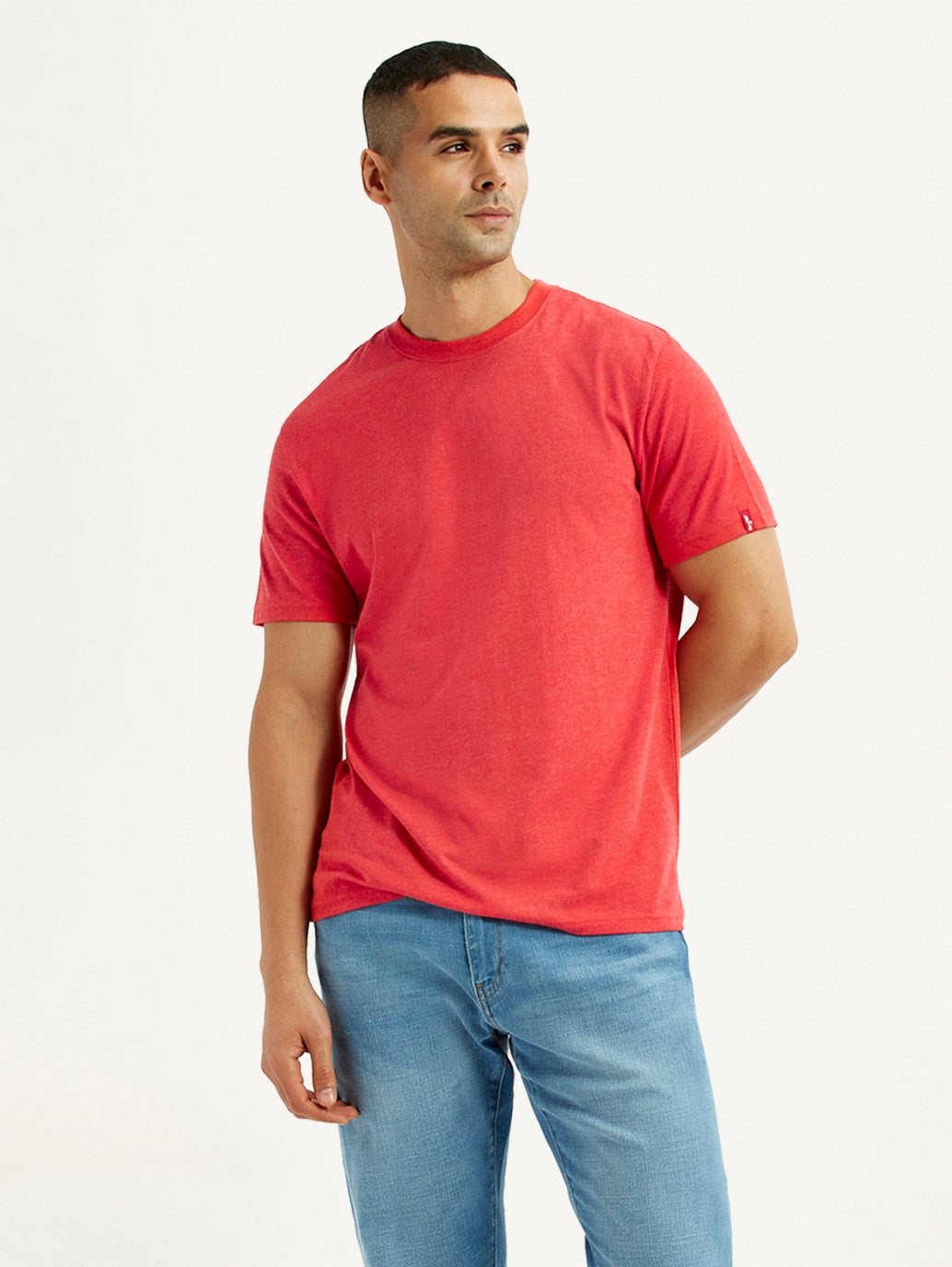 Men's Solid Coral Crew Neck T-Shirt - Styleshot View