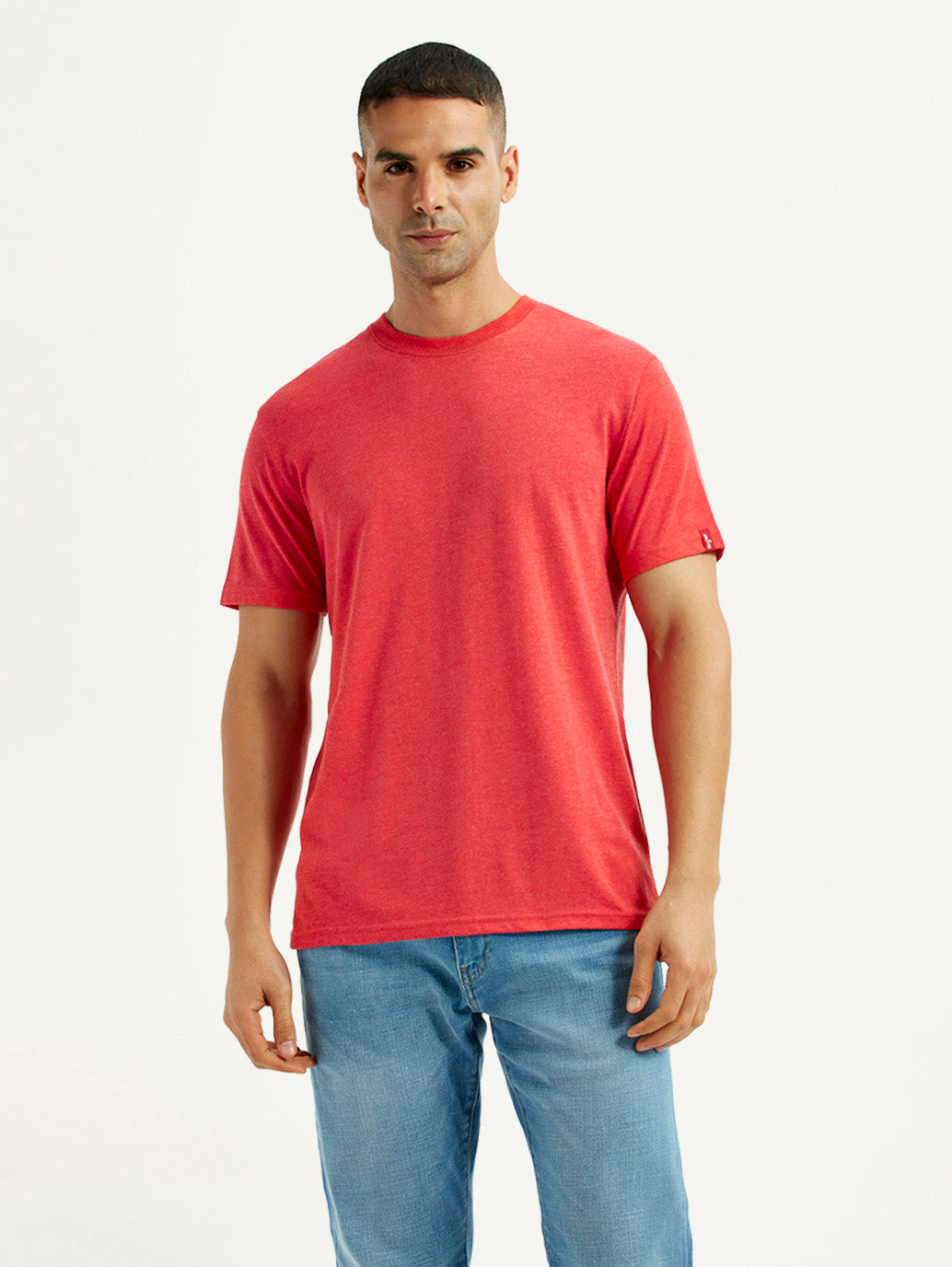 Men's Solid Coral Crew Neck T-Shirt - Front View