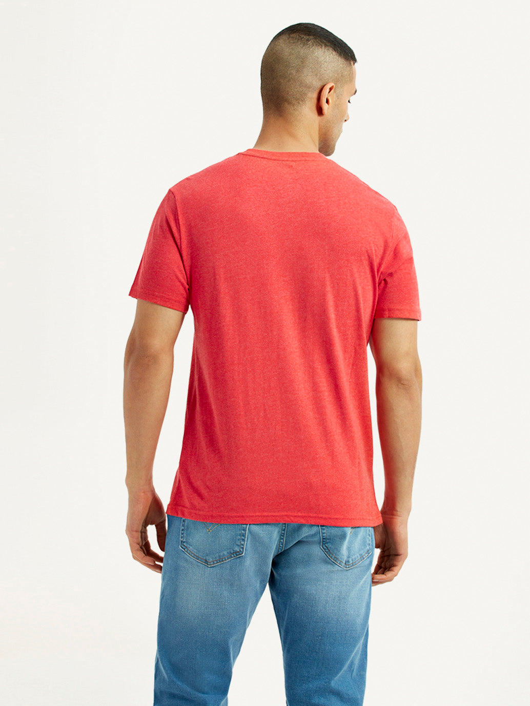 Men's Solid Coral Crew Neck T-Shirt - Back View