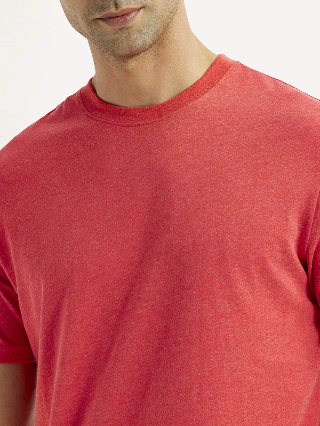 Men's Solid Coral Crew Neck T-Shirt - Detail View