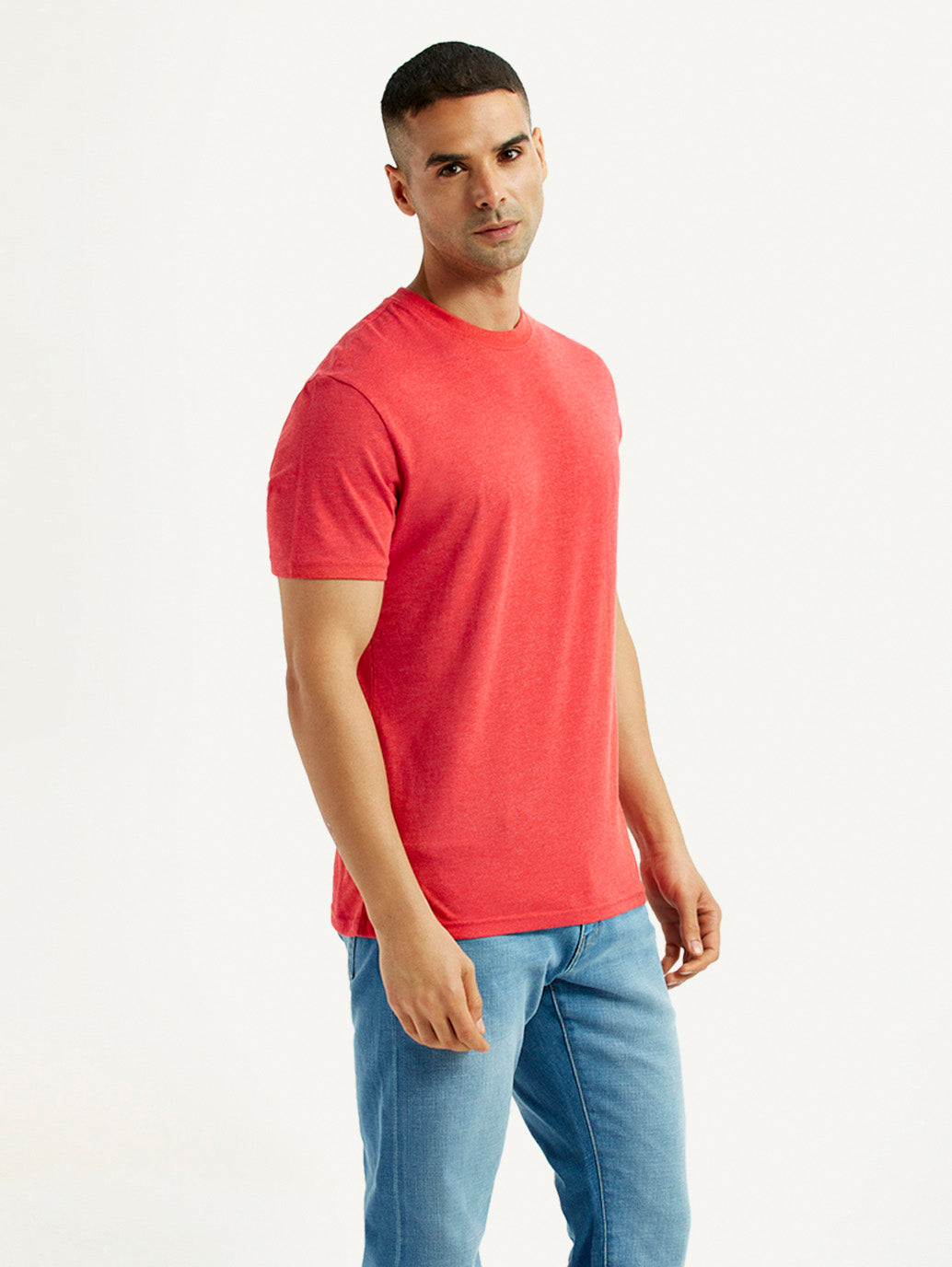 Men's Solid Coral Crew Neck T-Shirt - Side View