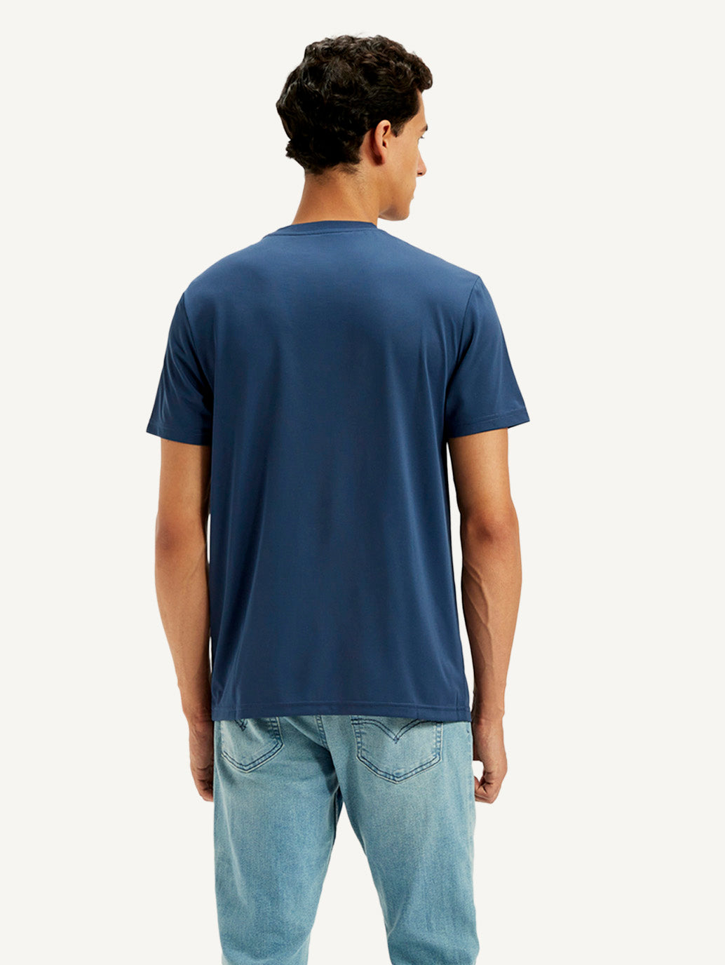 Men's Solid Round Neck T-Shirt - Back View