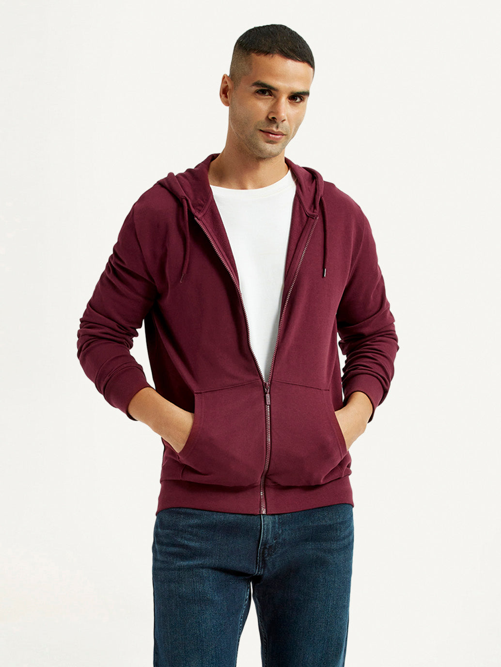 Men's Solid Maroon Hooded Sweatshirt - Styleshot View