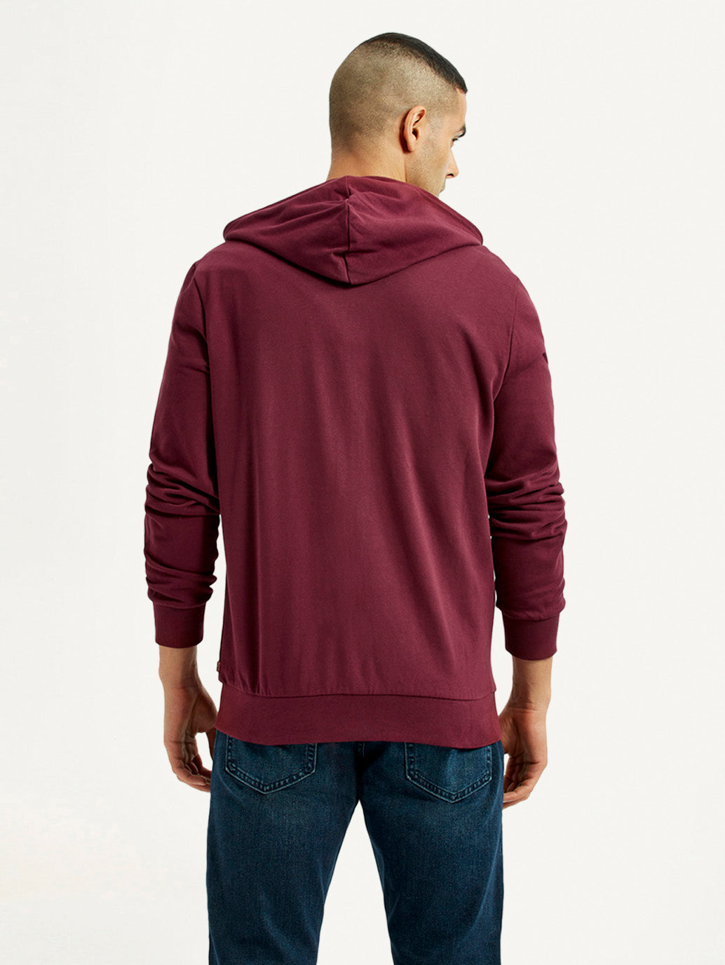 Men's Solid Maroon Hooded Sweatshirt - Back View