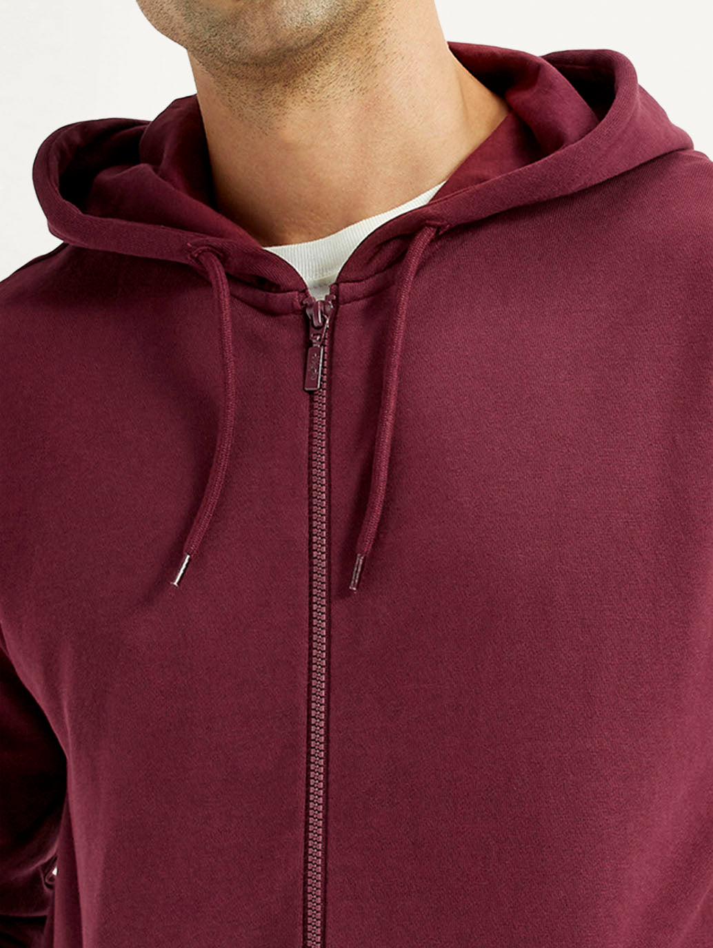 Men's Solid Maroon Hooded Sweatshirt - Detail View