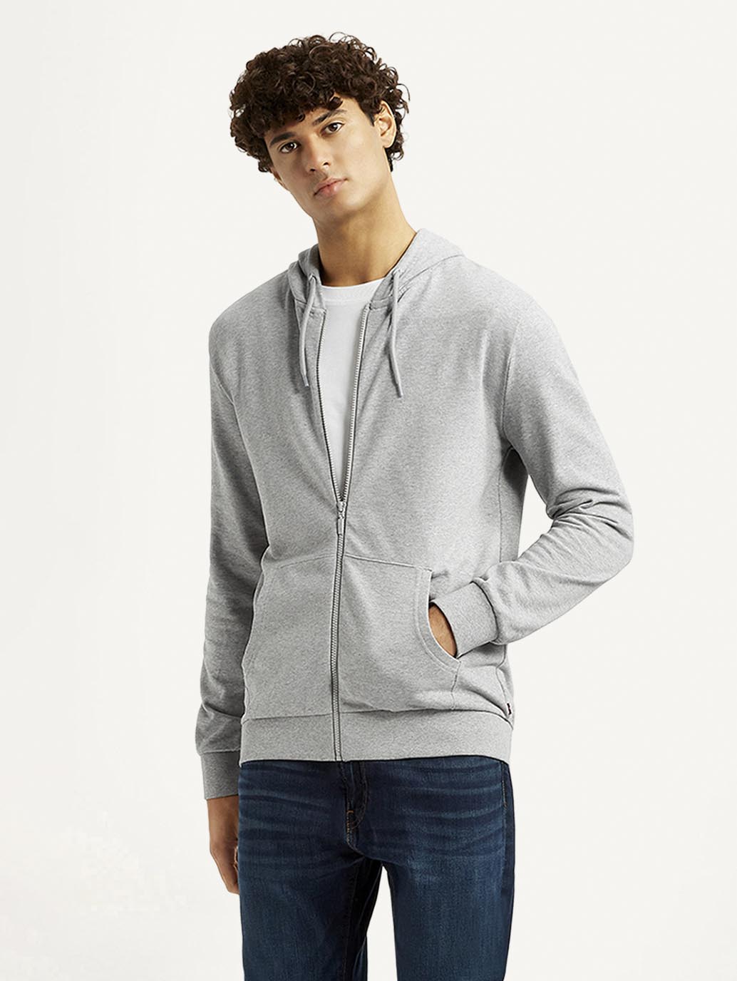 Men's Solid Light Grey Hooded Sweatshirt