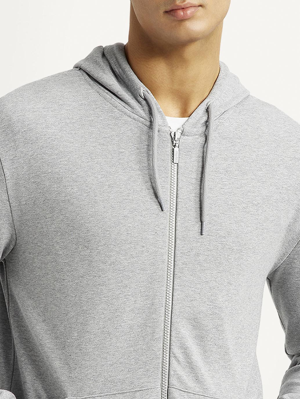 Men's Solid Light Grey Hooded Sweatshirt - Detail View