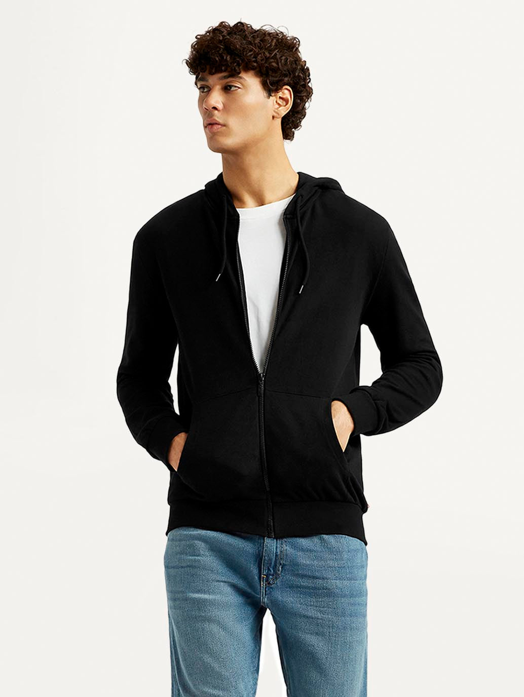 Men's Solid Black Hooded Sweatshirt
