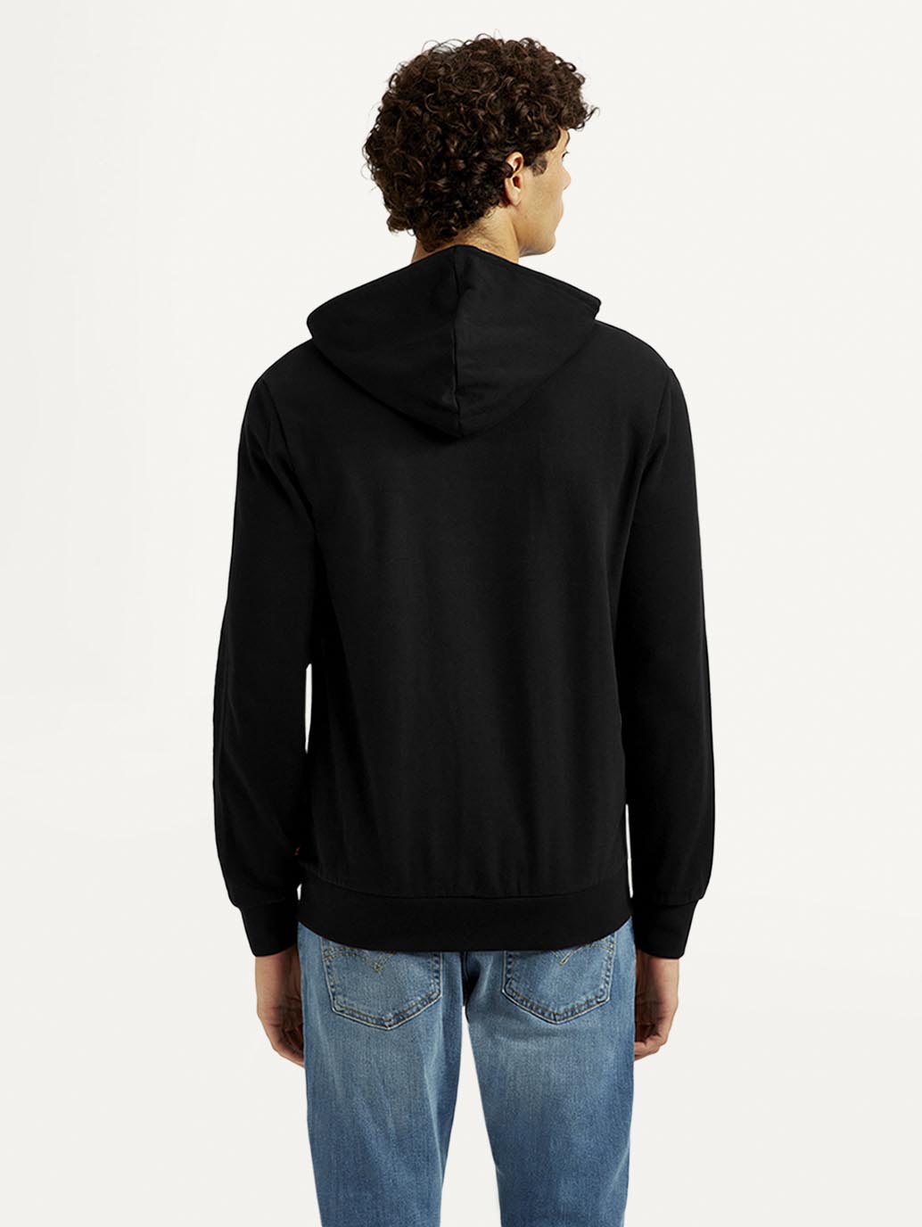 Men's Solid Black Hooded Sweatshirt - Back View