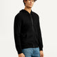 Men's Solid Black Hooded Sweatshirt - Side View
