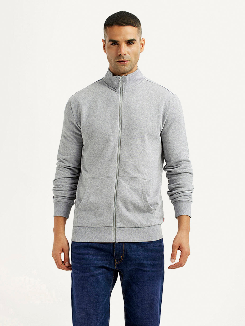 Men's Solid Light Grey Hooded Sweatshirt - Front View