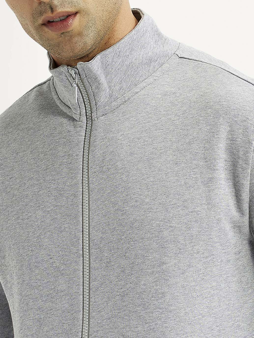 Men's Solid Light Grey Hooded Sweatshirt - Detail View