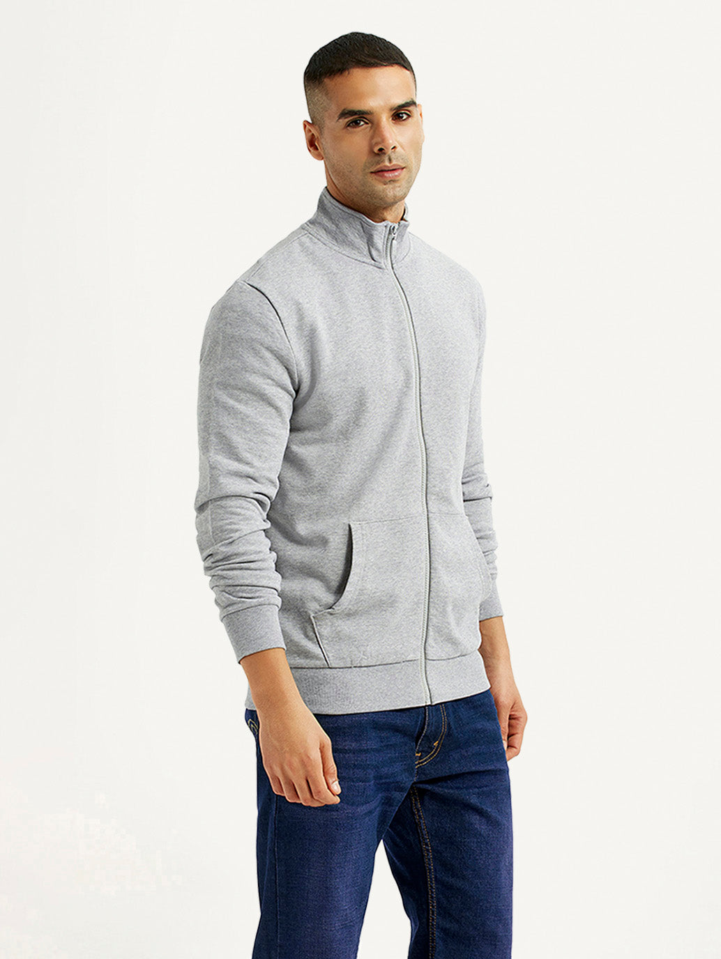 Men's Solid Light Grey Hooded Sweatshirt - Side View