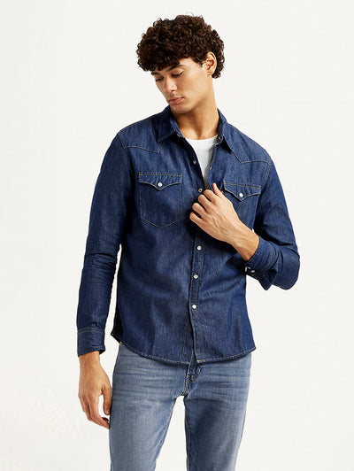 levi's Men's Solid Blue Slim Fit Denim Shirt-picture-21