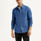 Men's Solid Blue Slim Fit Denim Shirt - Styleshot View