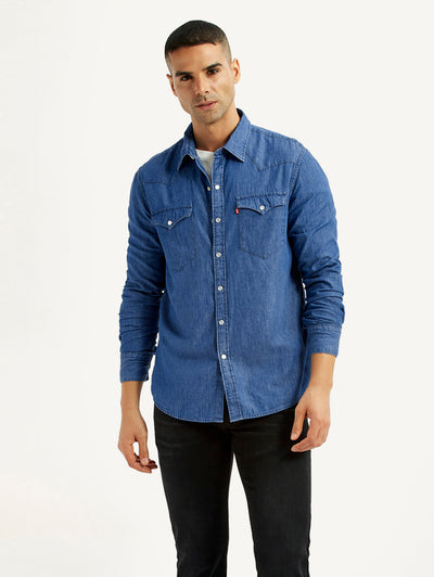levi's Men's Solid Blue Slim Fit Denim Shirt-picture-14
