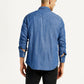 Men's Solid Blue Slim Fit Denim Shirt - Back View