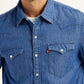 Men's Solid Blue Slim Fit Denim Shirt - Detail View