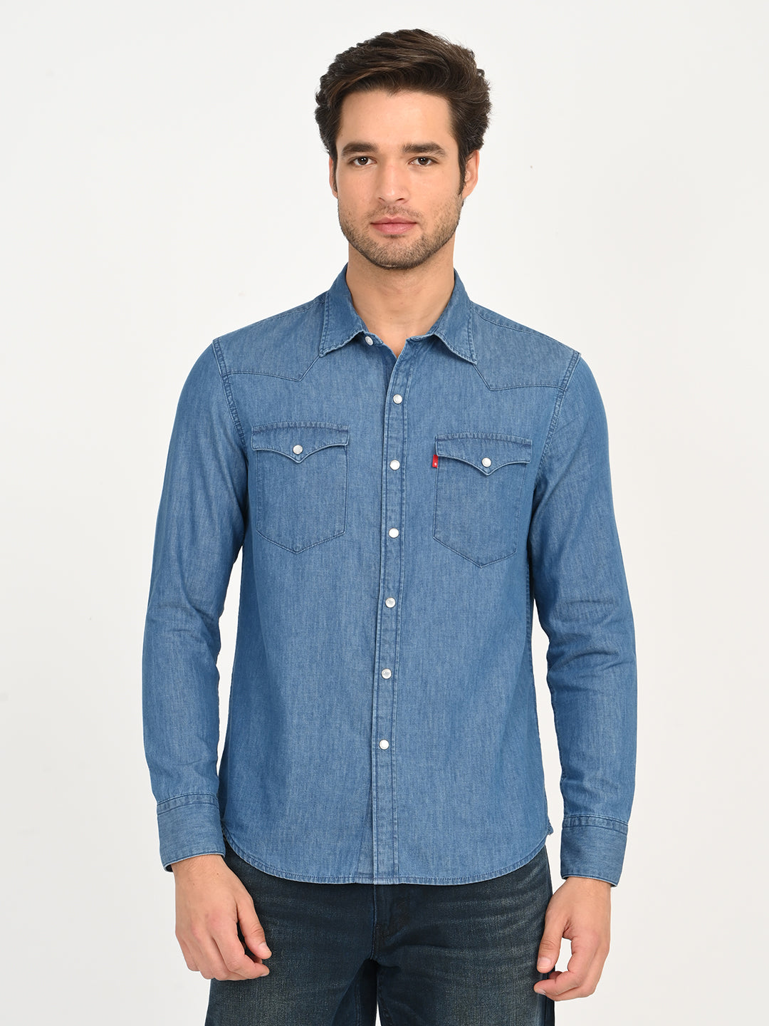Men's Blue Solid Slim Fit Shirt