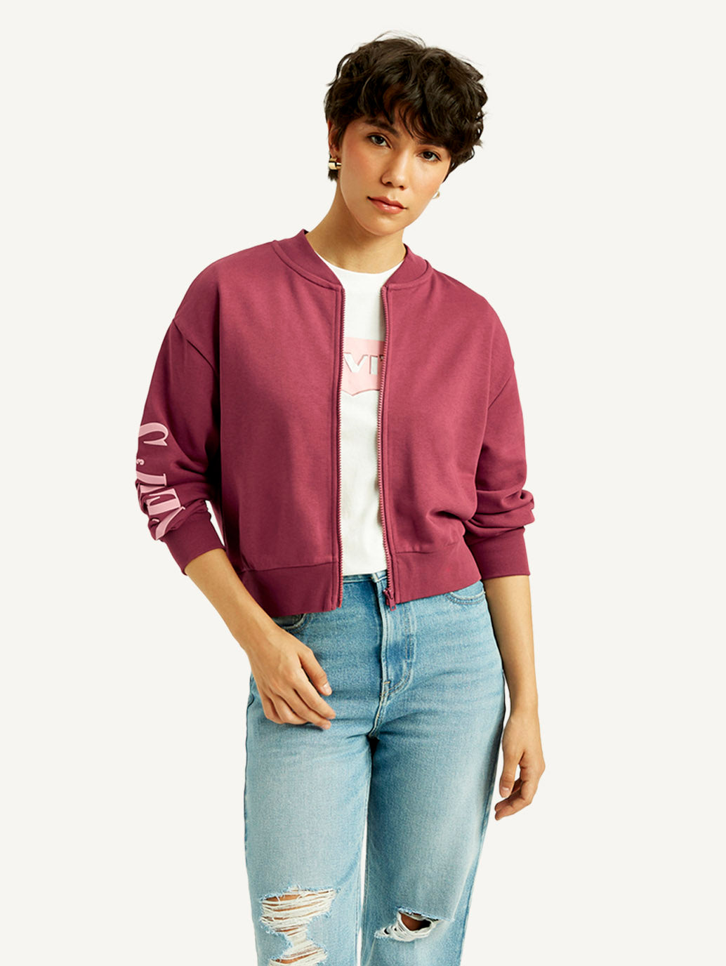 Women's Typographic Burgundy Bomber Jacket