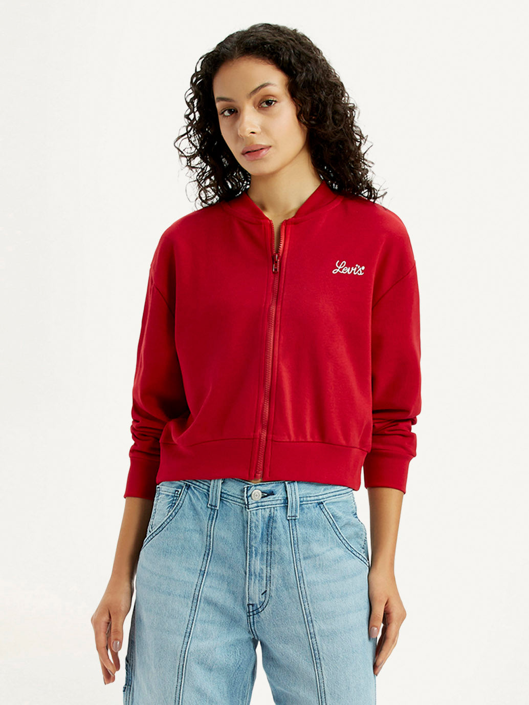 Women's Brand Logo Red Collar Neck Sweatshirt