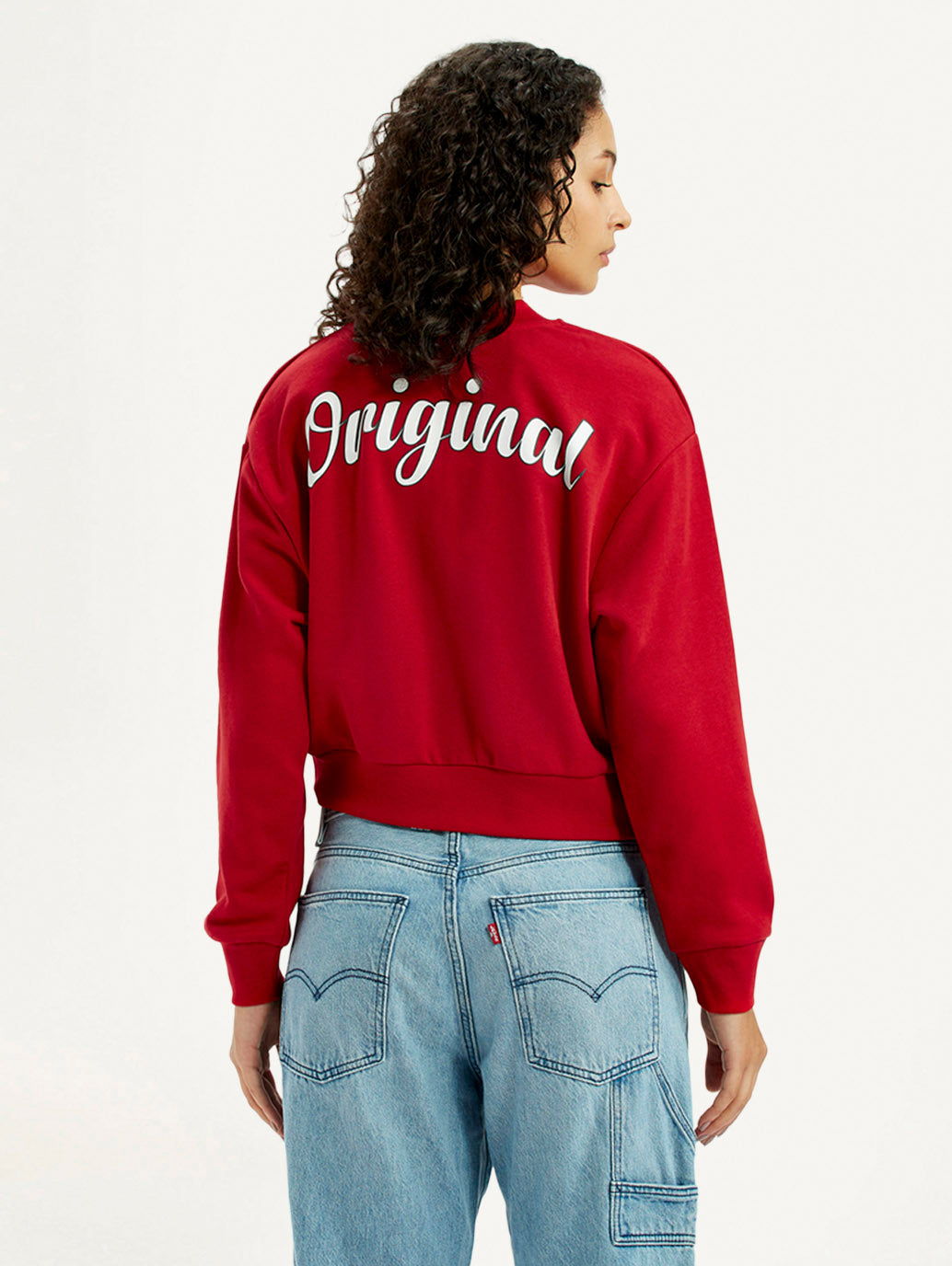 Women's Brand Logo Red Collar Neck Sweatshirt - Back View