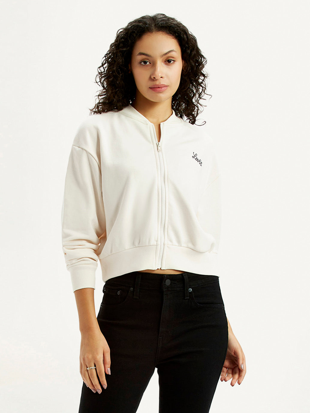 Women's Graphic Print Off White Collar Neck Sweatshirt