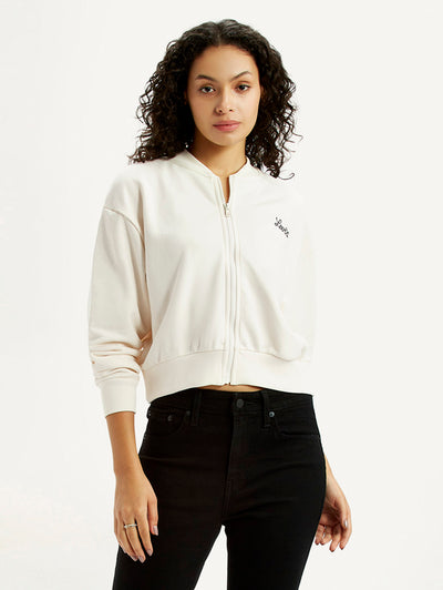 Women's Graphic Print Off White Collar Neck Sweatshirt