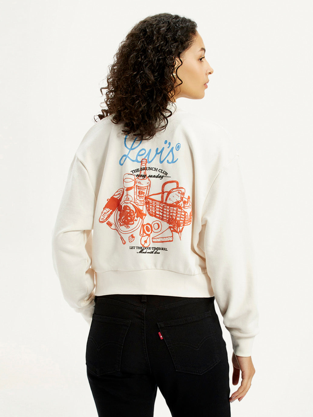 Women's Graphic Print Off White Collar Neck Sweatshirt - Back View
