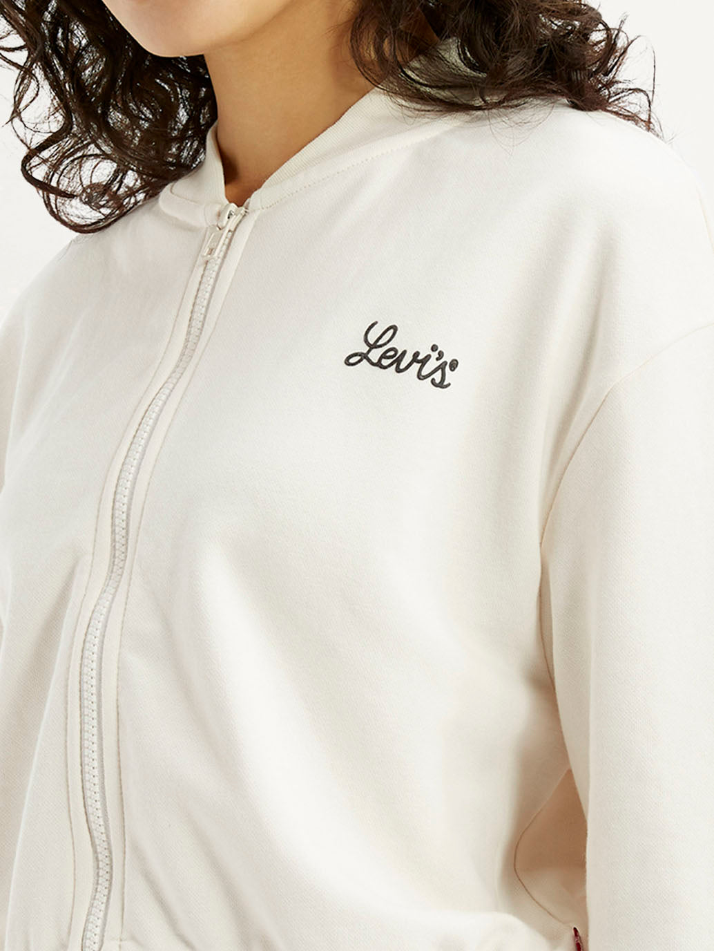 Women's Graphic Print Off White Collar Neck Sweatshirt - Detail View