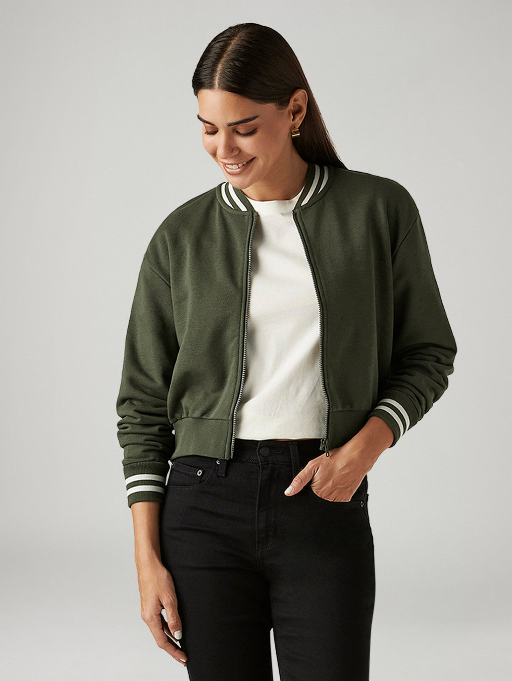 Women's Brand Logo Olive Crew Neck Sweatshirt