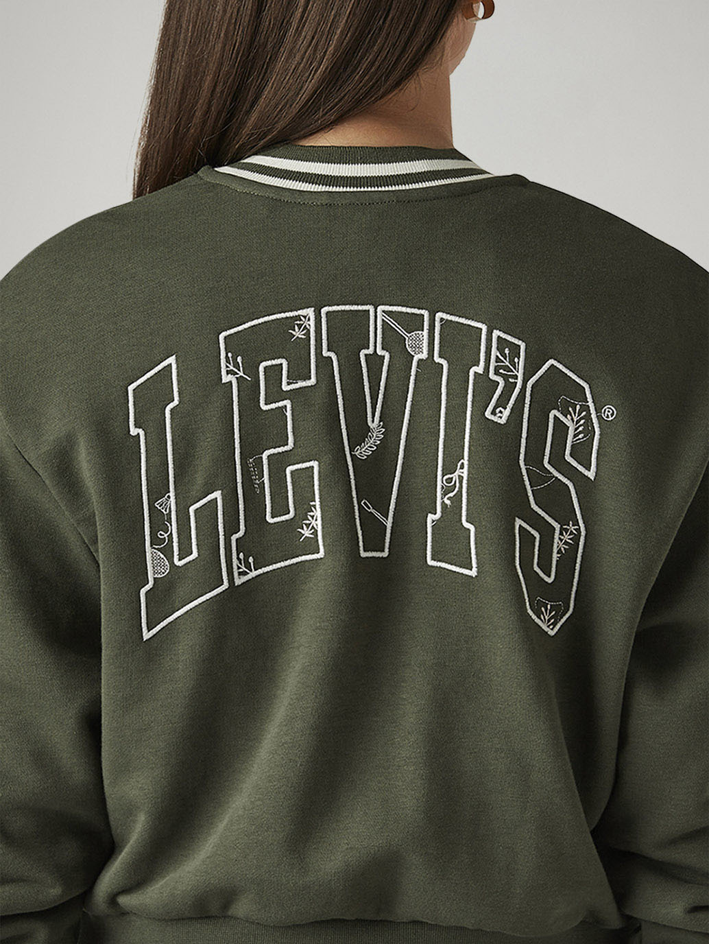 Women's Brand Logo Olive Crew Neck Sweatshirt - Detail View