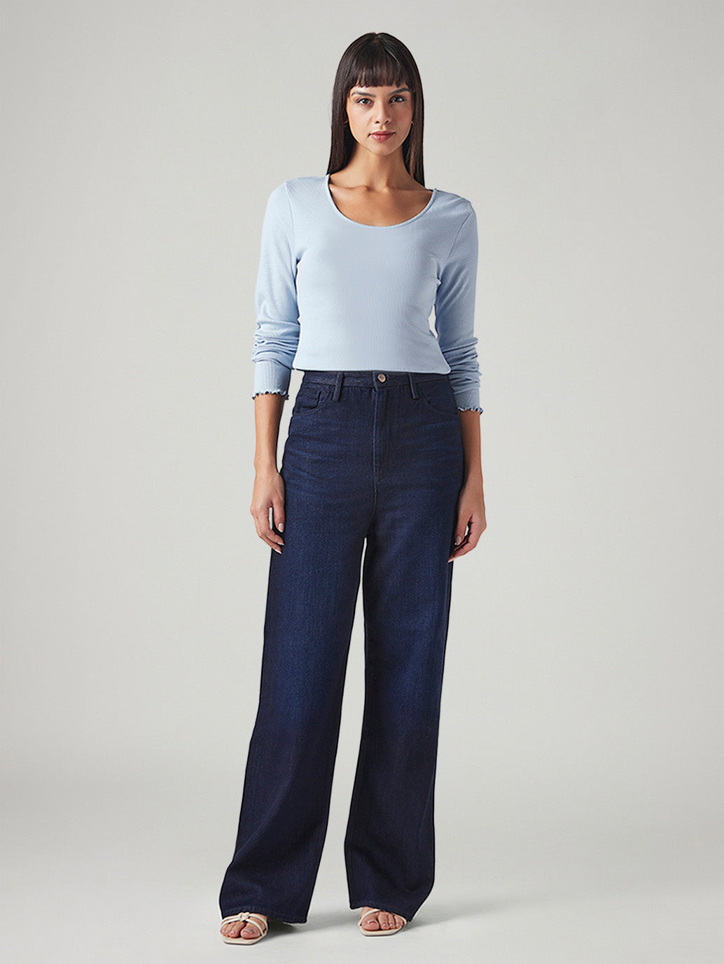 Women's Dark Blue Loose Fit High Rise Redloop Jeans - Front View