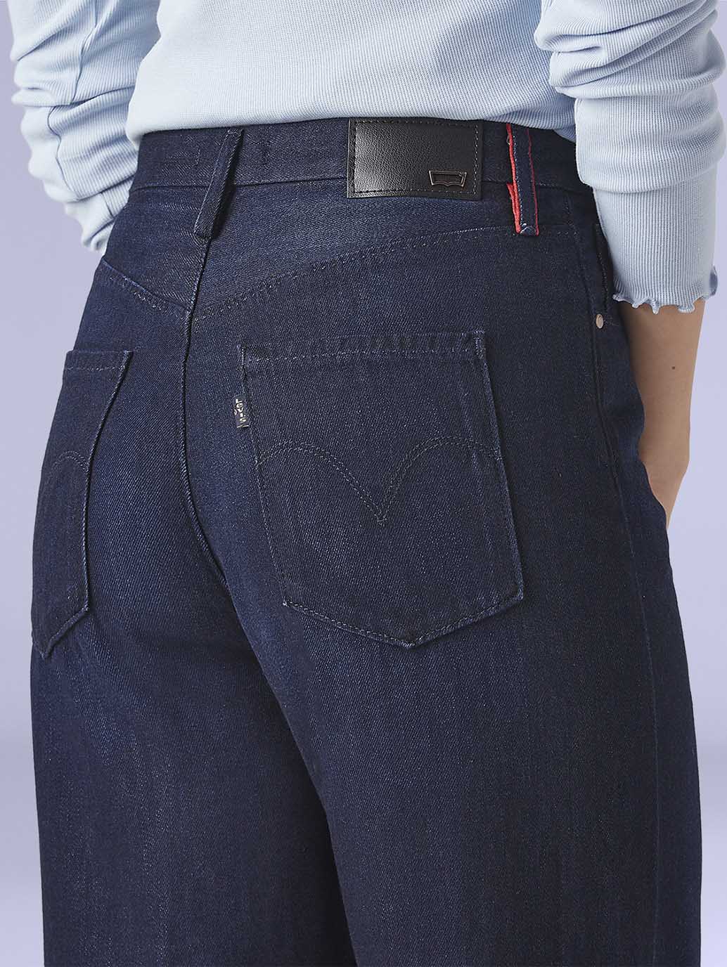 Women's Dark Blue Loose Fit High Rise Redloop Jeans - Detail View