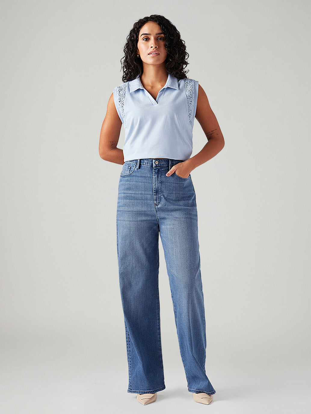 Women's Light Blue Loose Fit High Rise Redloop Jeans - Front View