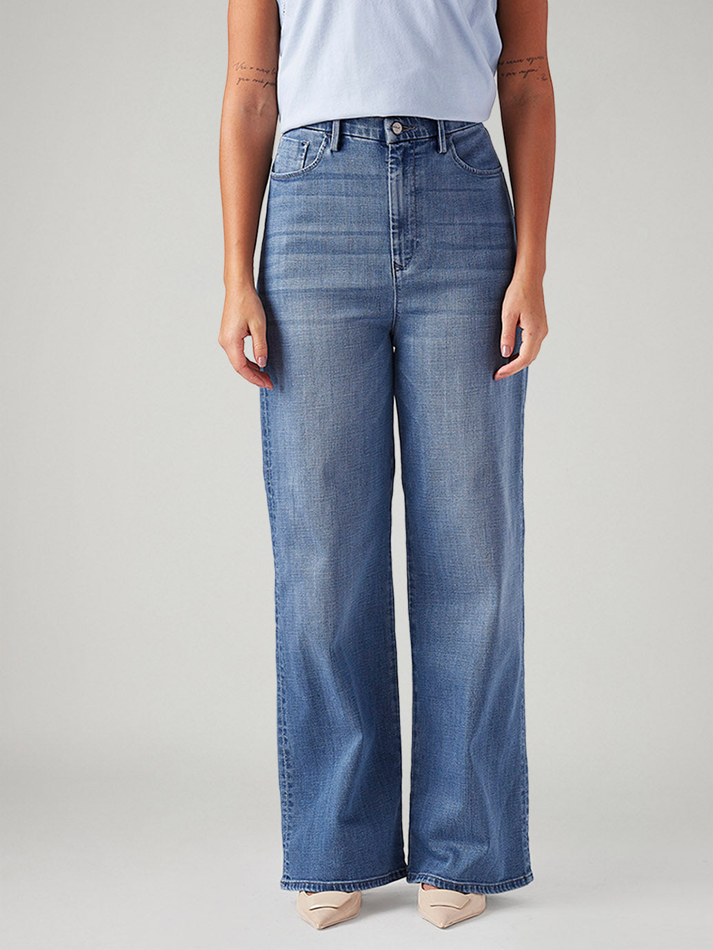 Women's Light Blue Loose Fit High Rise Redloop Jeans - Front View