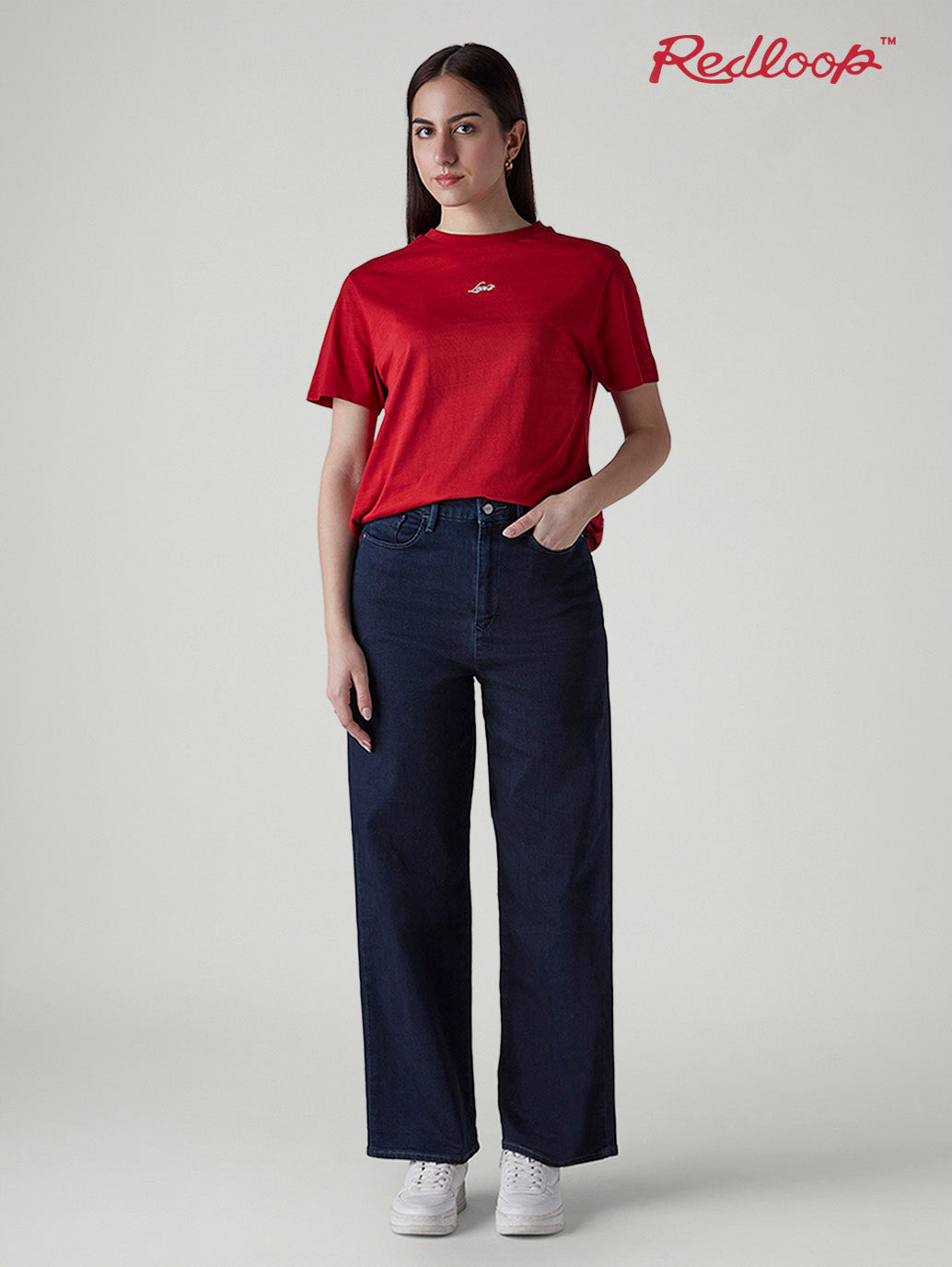 Women's Dark Indigo Loose Fit High Rise Redloop Jeans