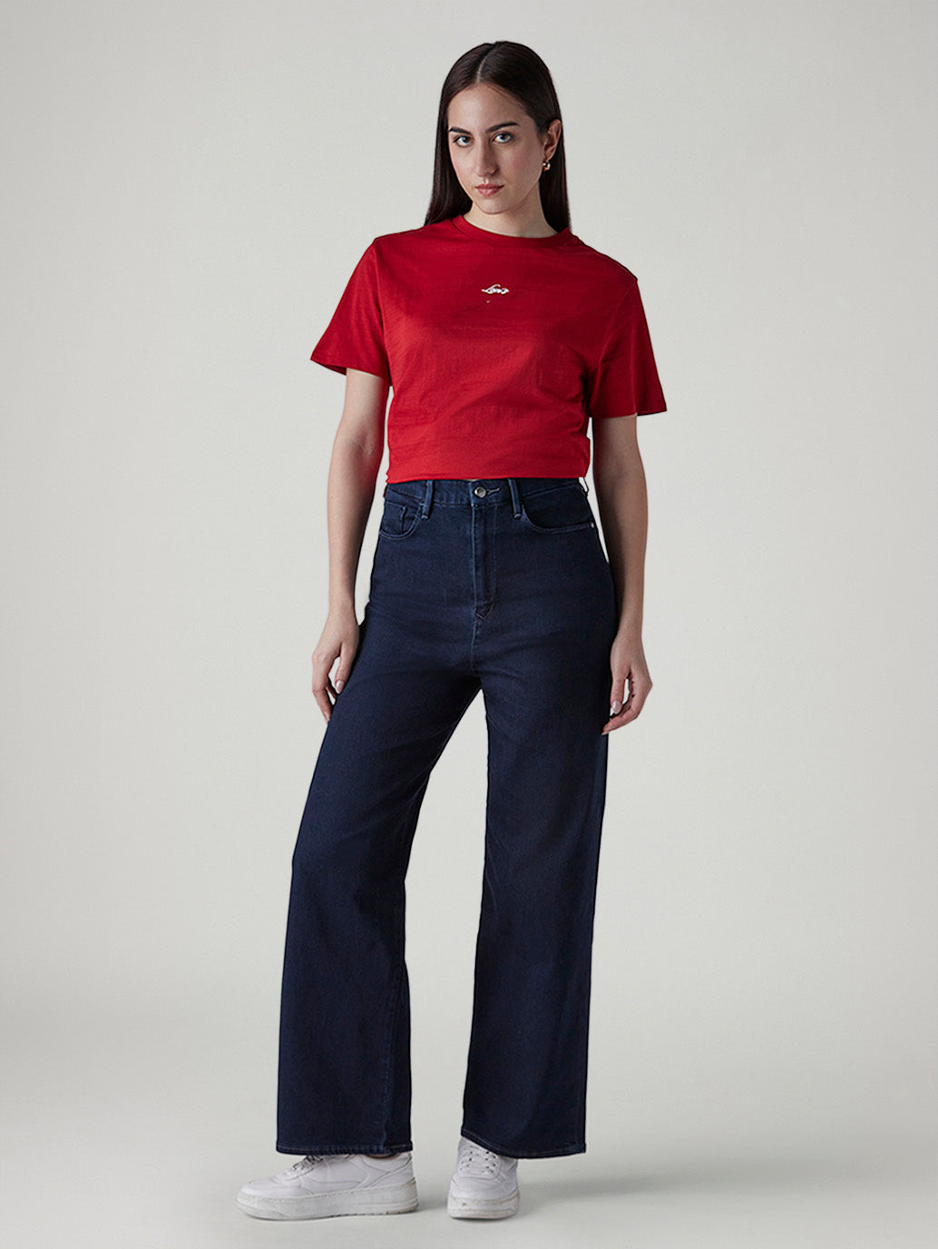 Women's Dark Indigo Loose Fit High Rise Redloop Jeans - Front View