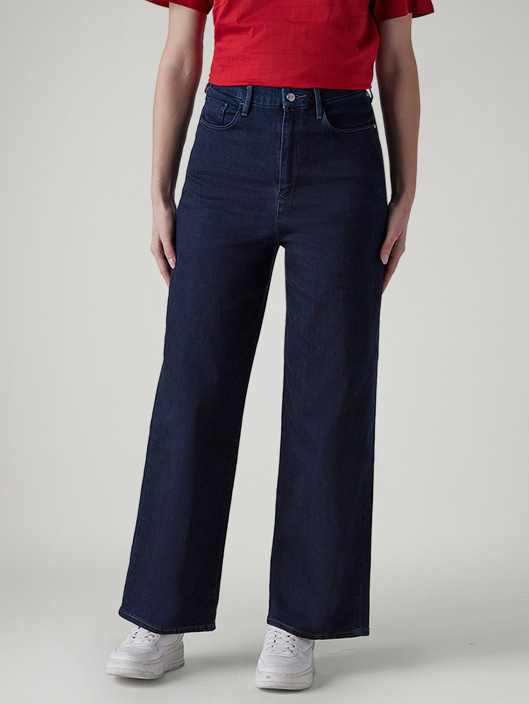 Women's Dark Indigo Loose Fit High Rise Redloop Jeans - Front View
