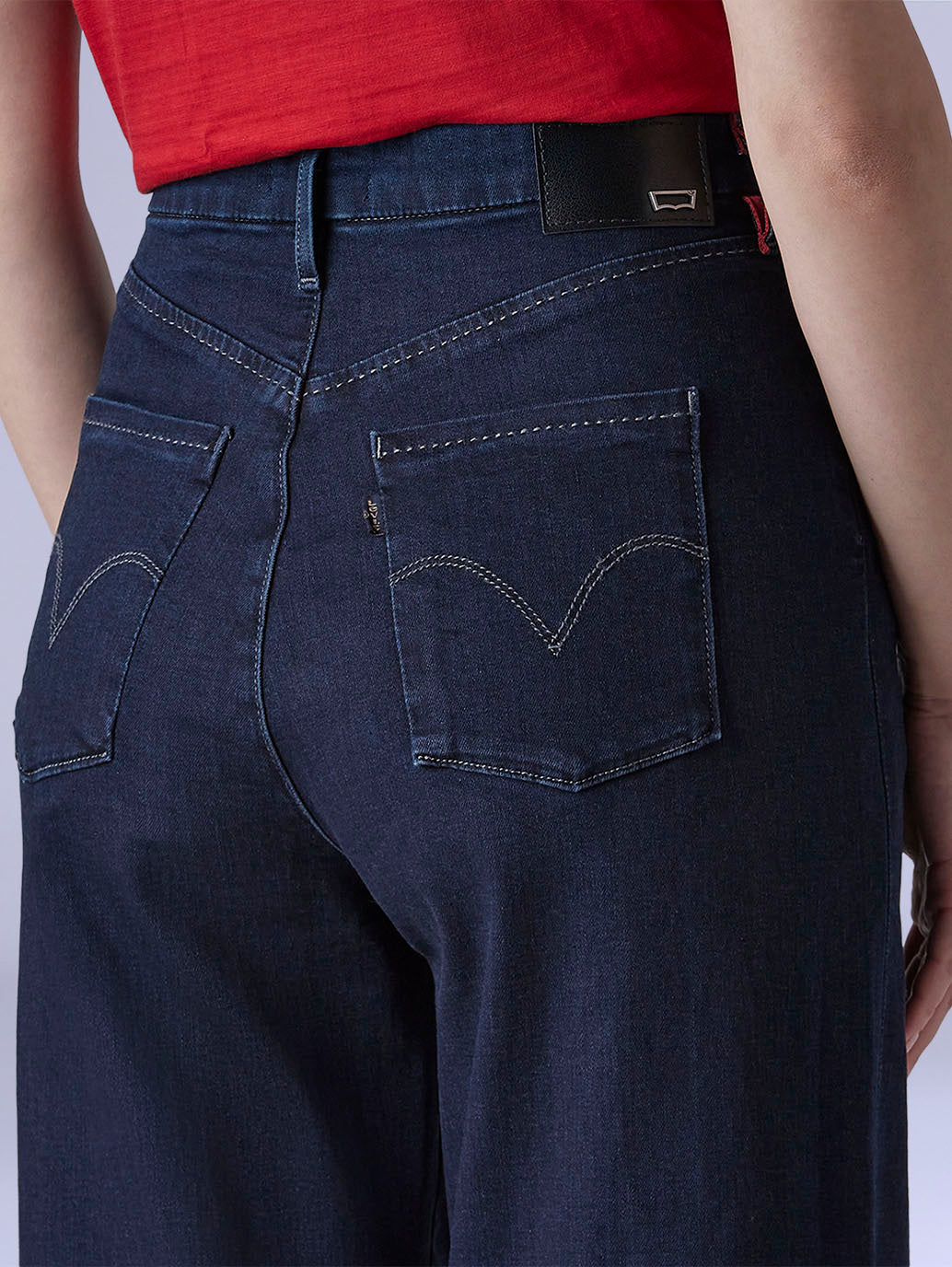 Women's Dark Indigo Loose Fit High Rise Redloop Jeans - Detail View