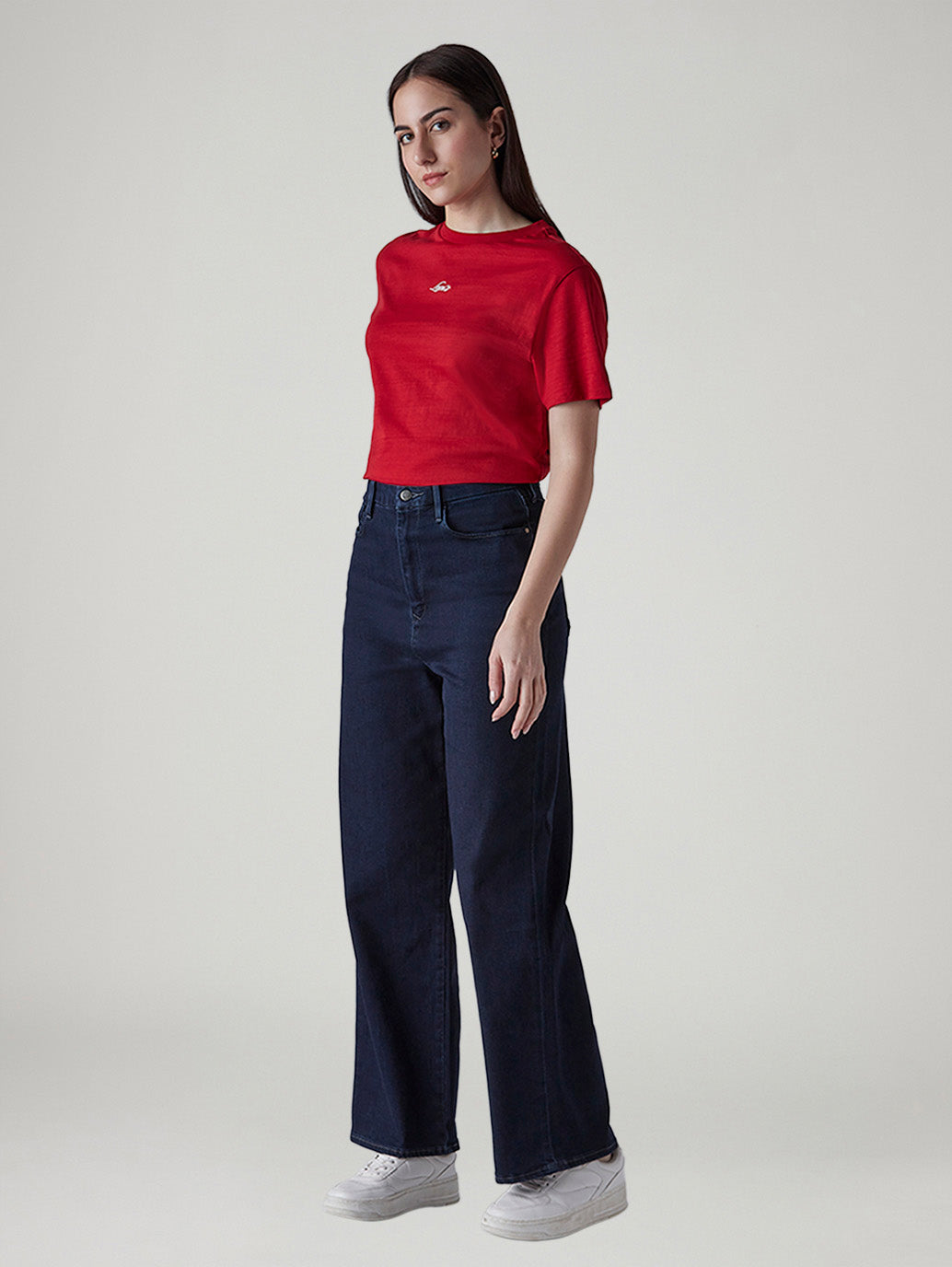 Women's Dark Indigo Loose Fit High Rise Redloop Jeans - Side View