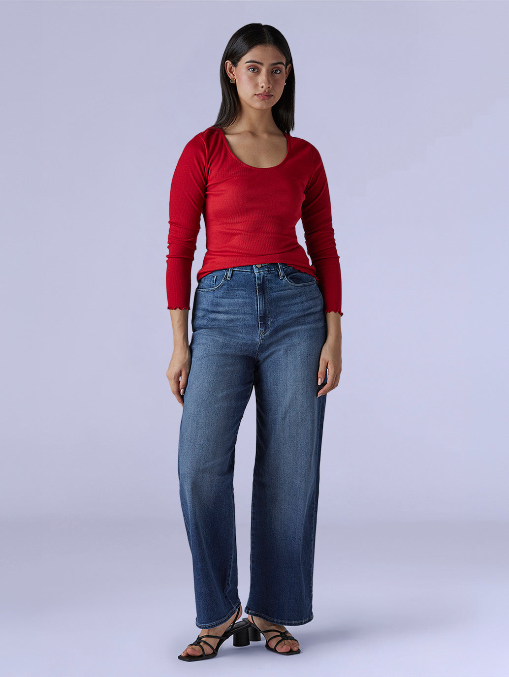 Women's Dark Indigo Loose Fit High Rise Redloop Jeans - Front View