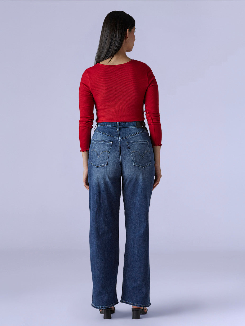 Women's Dark Indigo Loose Fit High Rise Redloop Jeans - Back View