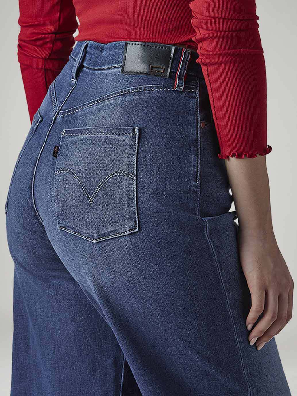 Women's Dark Indigo Loose Fit High Rise Redloop Jeans - 20 View