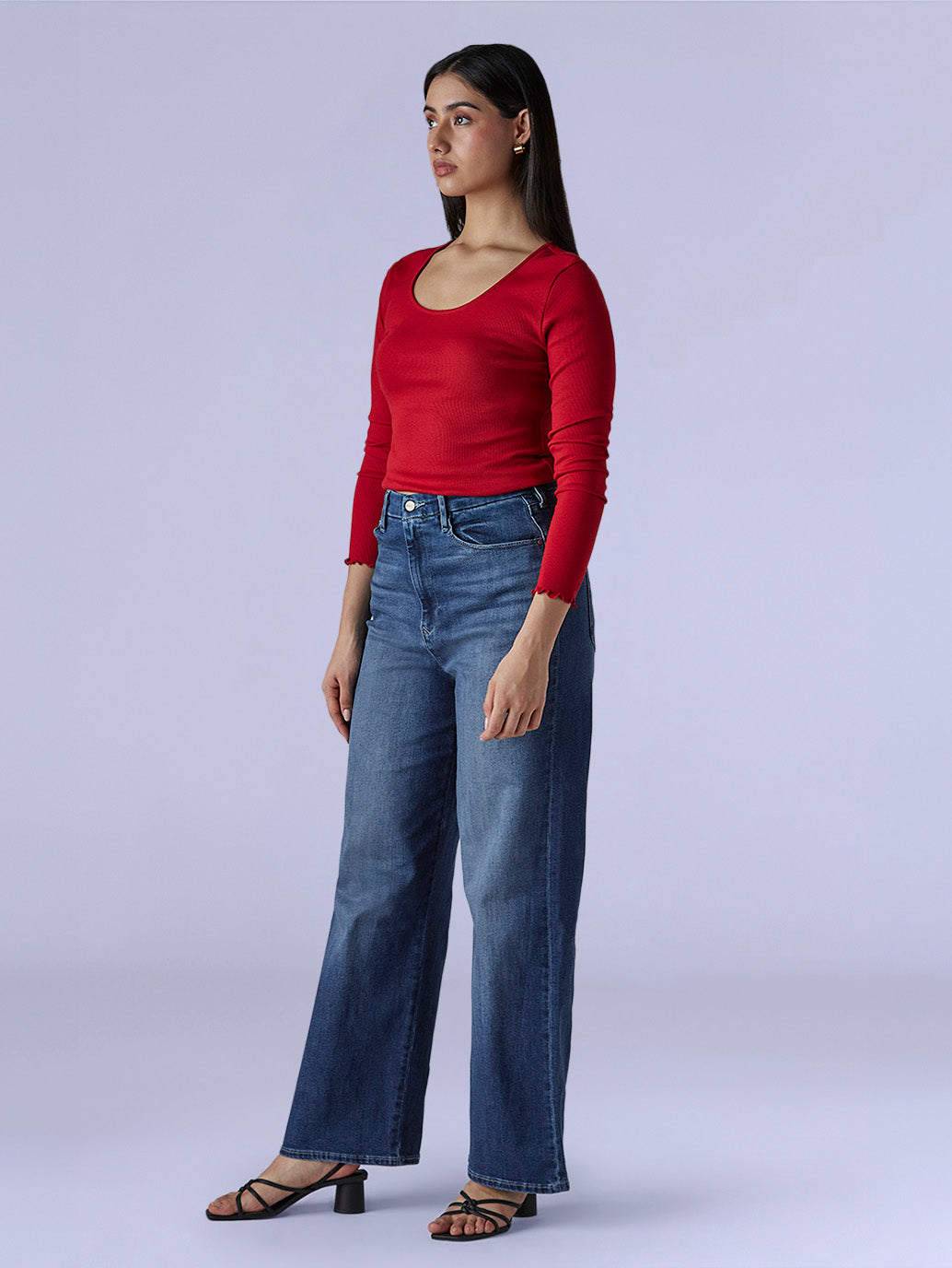 Women's Dark Indigo Loose Fit High Rise Redloop Jeans - Side View