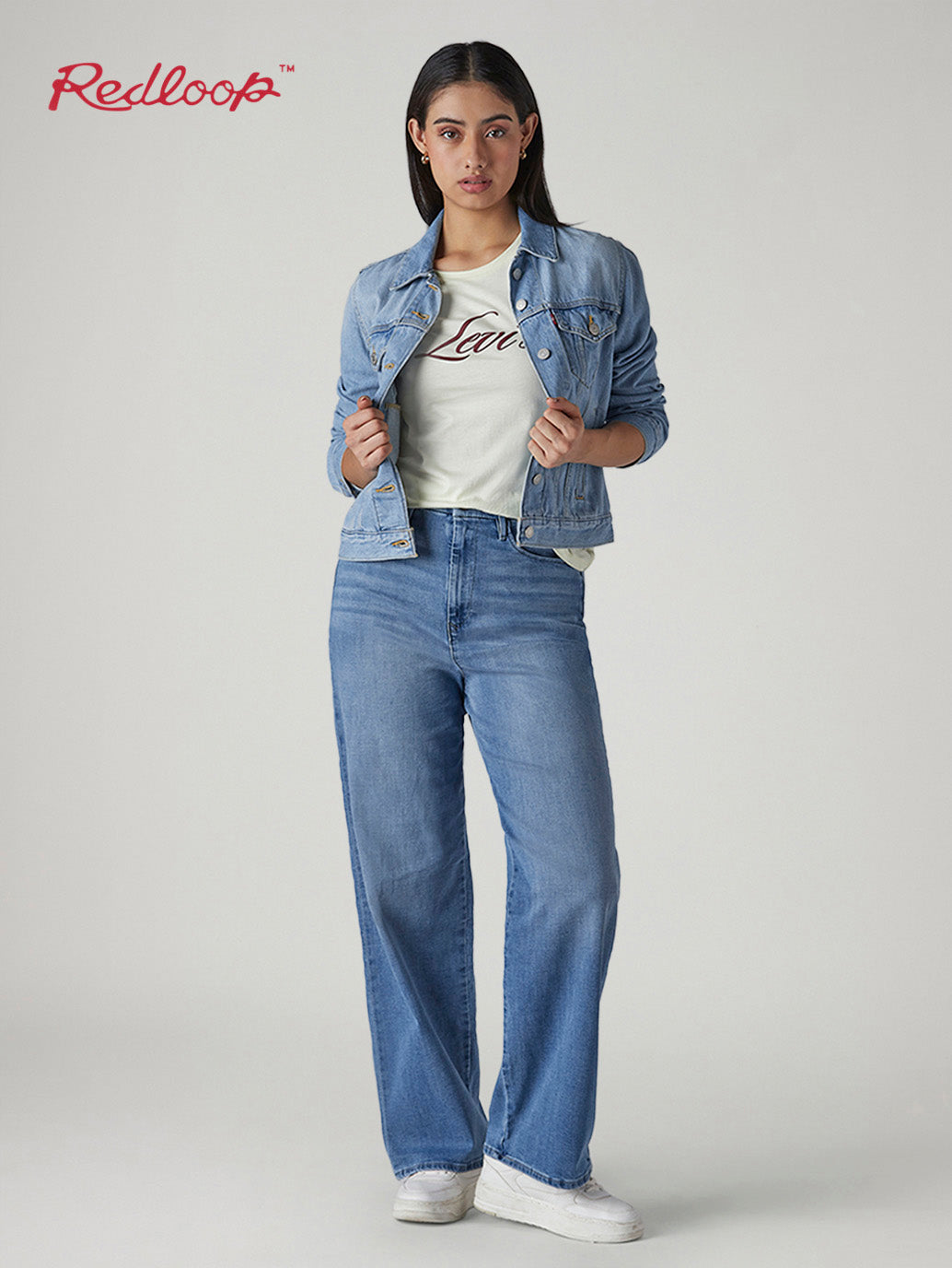 Women's Light Blue Loose Fit High Rise Redloop Jeans