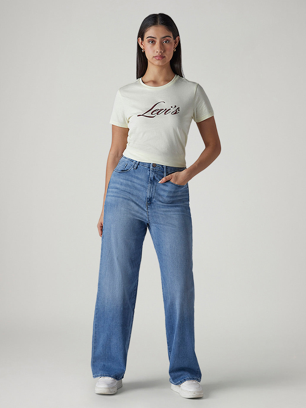 Women's Light Blue Loose Fit High Rise Redloop Jeans - Front View