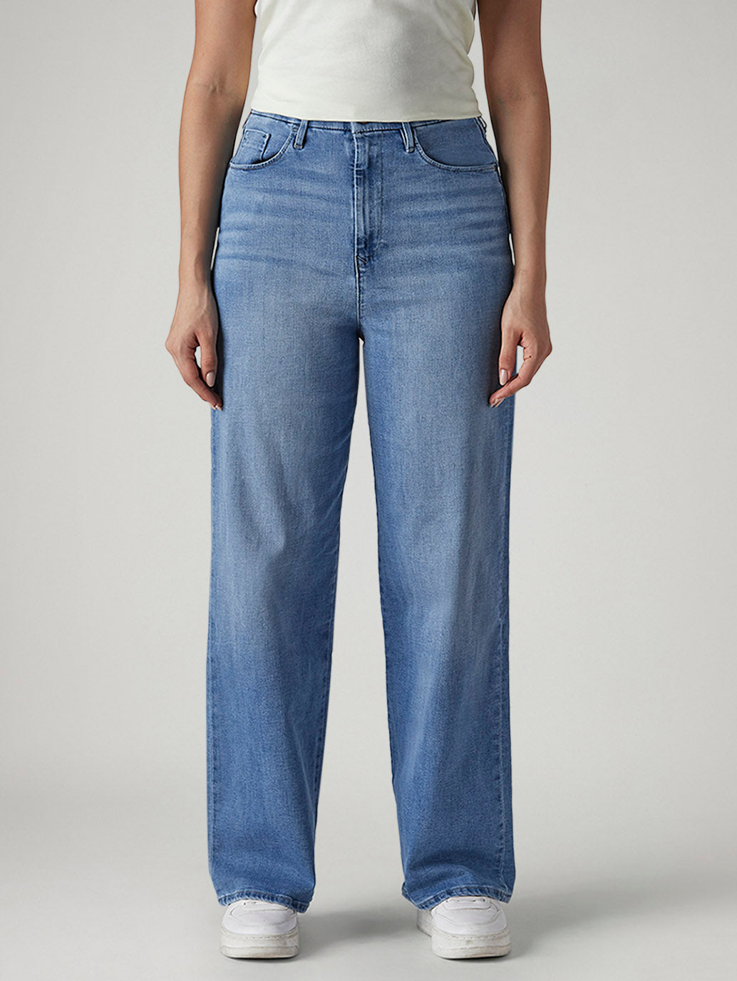 Women's Light Blue Loose Fit High Rise Redloop Jeans - Front View