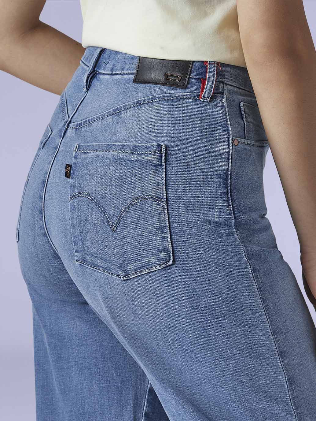 Women's Light Blue Loose Fit High Rise Redloop Jeans - Detail View